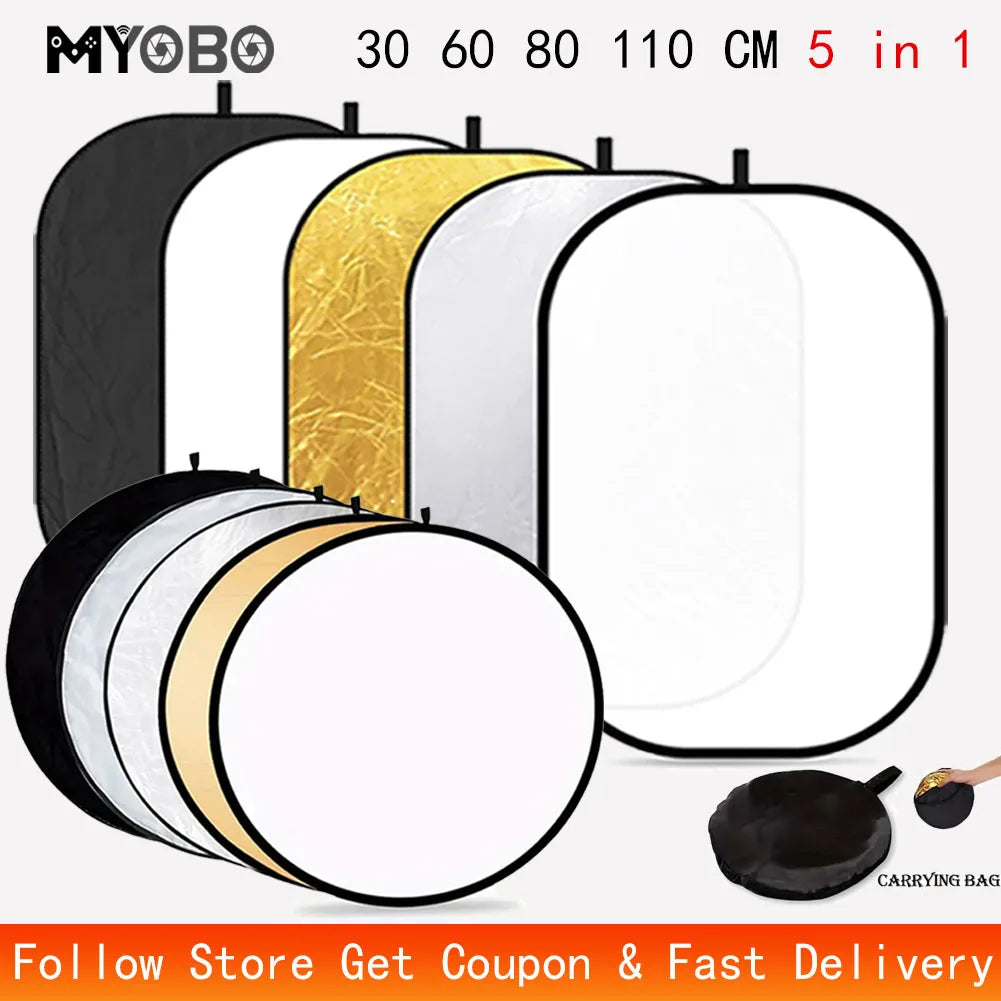 MYOBO 5 in 1 Photography Reflector Board - 30 60 80 110 90*120 60*90 cm Multi Color Fold Photo Studio Light Reflectors Diffuser