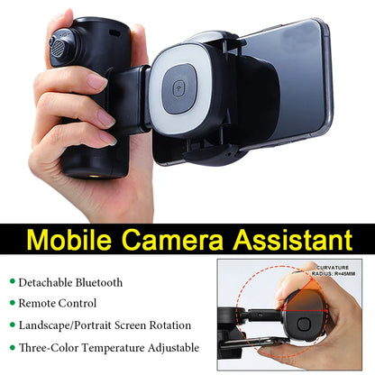 Mobile Phone Fill Light Aid Portable Handle Mobile Camera Assistant with Bluetooth LED Selfie Light for Outdoor Photography
