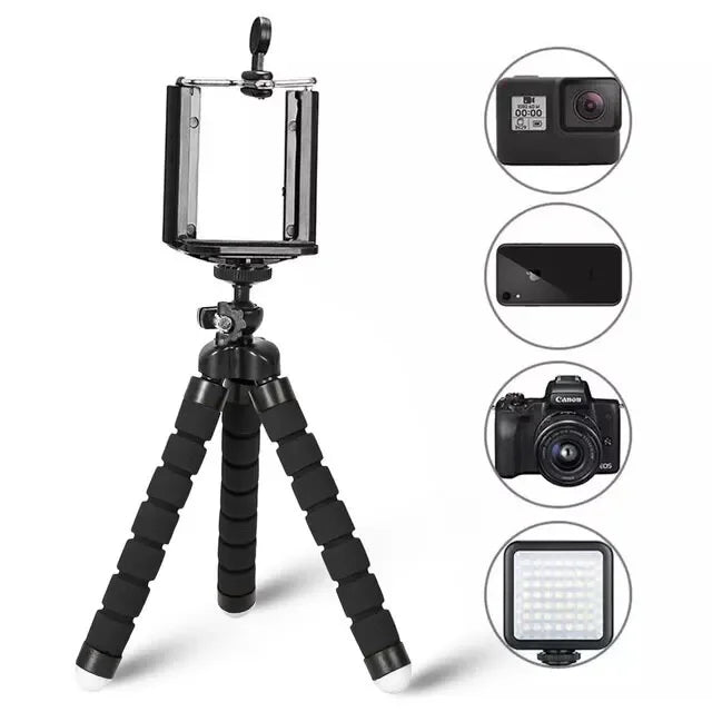 Flexible Octopus Mini Tripod for Phone & Action Camera — With Holder Clip