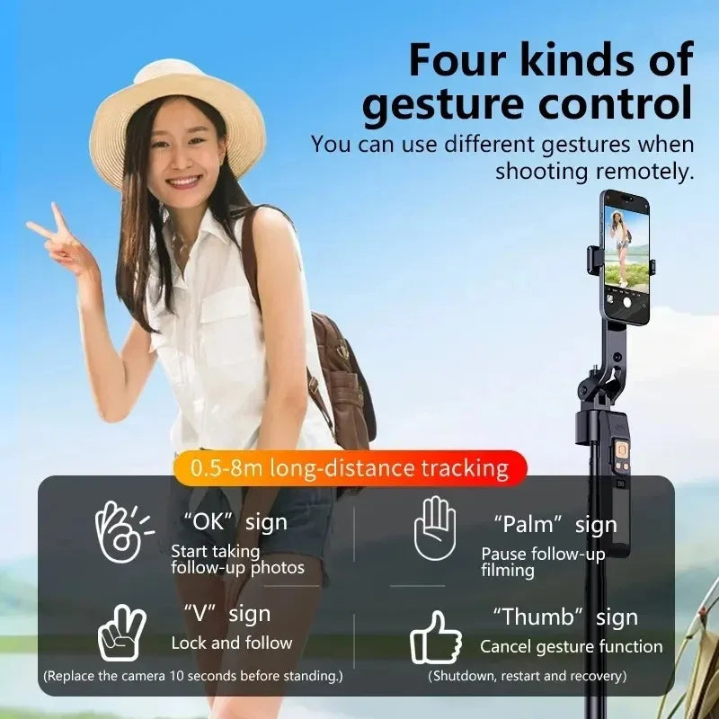AI intelligent follow-up face tracking selfie stick 360degree automatic rotation portable travel photography mobile phone tripod