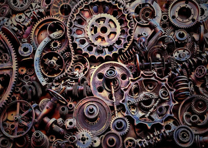 Retro Photography Backdrop Mechanical Metal Rusted Gear Industrial Background Rusty Steam Machine Party Backdrop Wall Banner