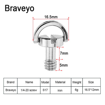 1/4-20 D-ring Mounting Camera Screws Stainless Steel Extended DSLR Tripod Quick Release Plate Screw Photography Accessories