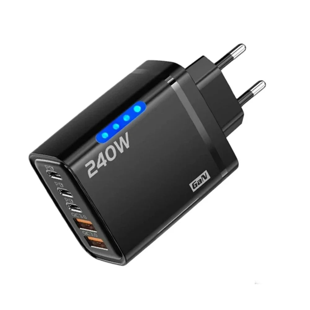 240W GaN 5-in-1 Fast Wall Charger — USB-C Power Adapter for iPhone, Samsung & Laptops