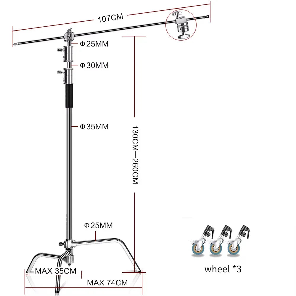 Photographic Equipment Professional Stainless Steel 2.6-3.3m Heavy Duty Light C Stand Studio Softbox Heavy Duty Tripod Carrybag