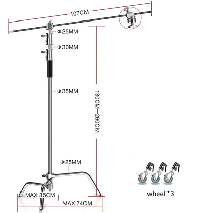 Photographic Equipment Professional Stainless Steel 2.6-3.3m Heavy Duty Light C Stand Studio Softbox Heavy Duty Tripod Carrybag