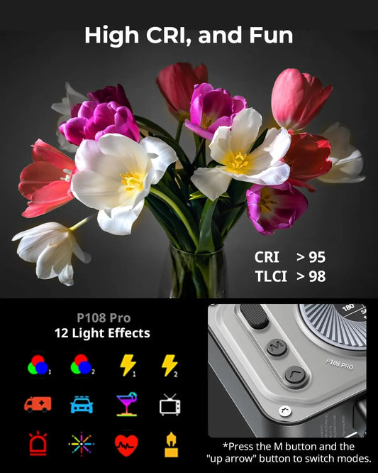 SMALLRIG Vibe P108 Pro RGB Video Light, Portable Led Camera Light for Photography, Cold Shoe Light, CRI95+, 2500-6500K, 12