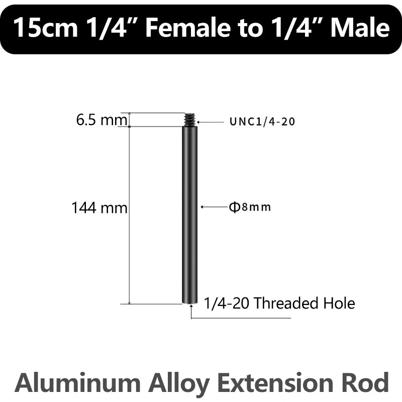 Aluminum Alloy Extension Rod 1/4"-20 & 3/8"-16 Male Female Threads Multi-Size Support Pole for Camera Lighting Equipment Mount