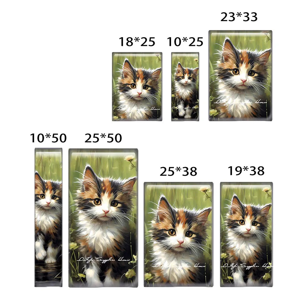 10pcs/lots Rectangle Cute Cat Kitten Pet Flower Photo Glass Cabochon Flatback Demo Flat Back Cameo For Diy Jewelry Making