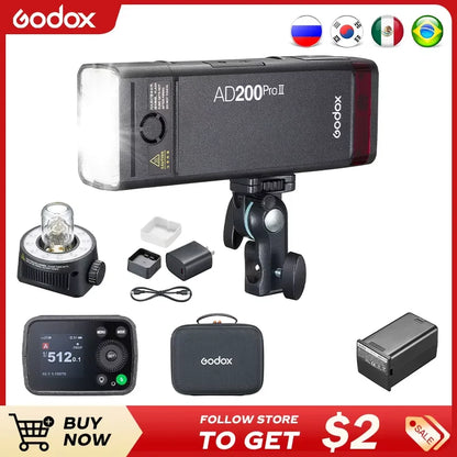 Godox AD200ProII  TTL 2.4G Wireless Camera Pocket light-duty Flash compatible with Nikon Canon Sony Fuji Olympus