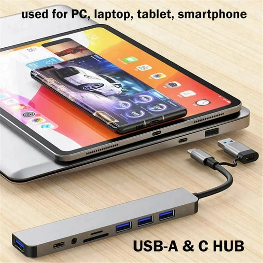 7/8-in-1 USB-C Hub — Multiport Adapter with SD/TF Card Reader for MacBook & Tablet