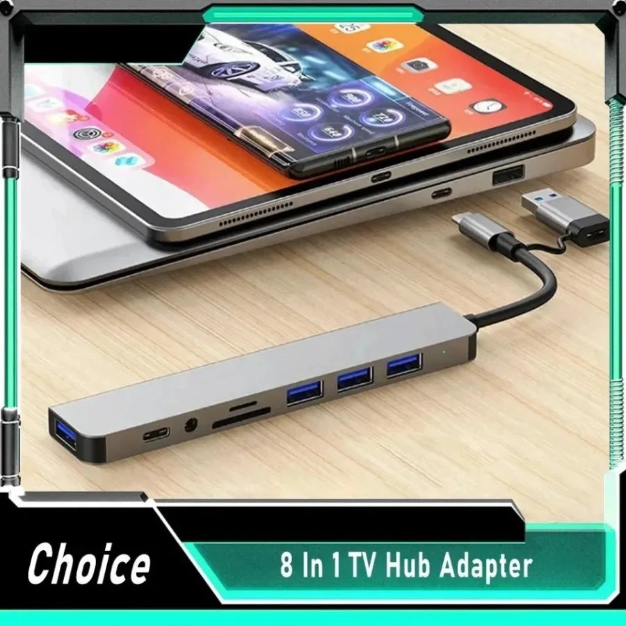 7/8-in-1 USB-C Hub — Multiport Adapter with SD/TF Card Reader for MacBook & Tablet