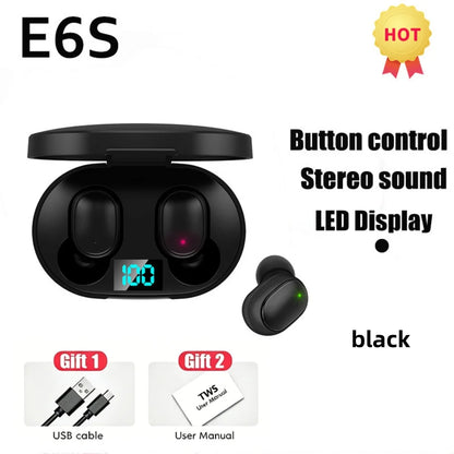 E6S TWS Bluetooth Earbuds with Digital Display Case — Wireless Earphones with Mic