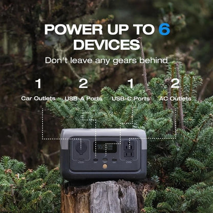 Portable Power Station RIVER 2, 256Wh LiFePO4 Battery/ 1 Hour Fast Charging, 2 Up to 600W AC Outlets, Solar Generator