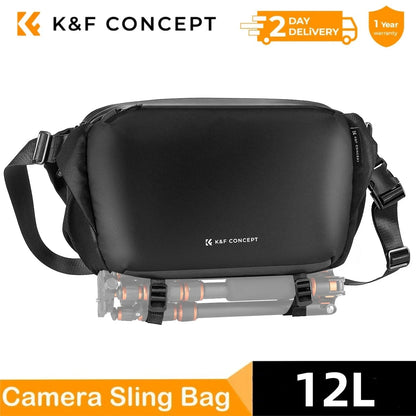K&F CONCEPT 12L/10L Camera Sling Bag Waterproof Travel Photography Shoulder Bag For Canon Sony DSLR Camera Case Tripod Holder