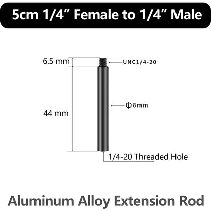 Aluminum Alloy Extension Rod 1/4"-20 & 3/8"-16 Male Female Threads Multi-Size Support Pole for Camera Lighting Equipment Mount