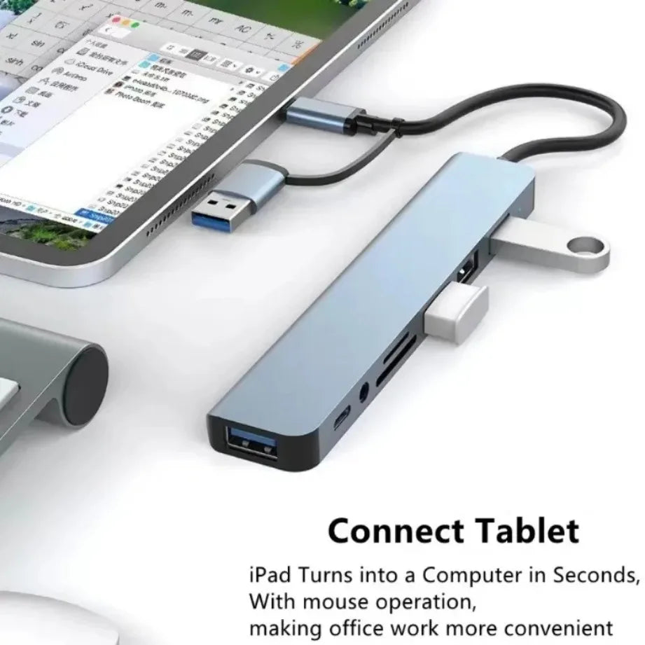 8-in-2 USB-C Hub — USB 3.0, SD/TF Card Reader & Audio Jack for MacBook & Laptop