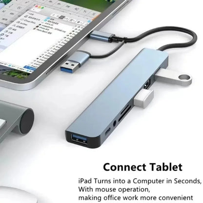 8-in-2 USB-C Hub — USB 3.0, SD/TF Card Reader & Audio Jack for MacBook & Laptop