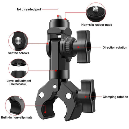 ‌For Insta360 X5 Motorcycle Handlebar Mount Anti-Shake Anti-Slip Gear Clamp Heavy-Duty Bike Mount For Action Cameras Accessories