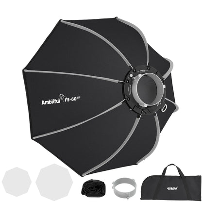AMBITFUL FS40Pro FS60Pro Quick-Install Bowens Mount Softbox Studio LED COB Light Octagonal Light Box Matt Box