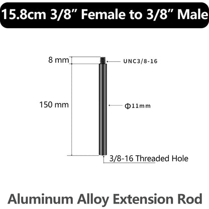 Aluminum Alloy Extension Rod 1/4"-20 & 3/8"-16 Male Female Threads Multi-Size Support Pole for Camera Lighting Equipment Mount