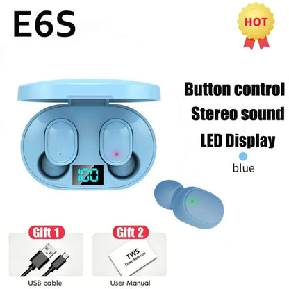 E6S TWS Bluetooth Earbuds with Digital Display Case — Wireless Earphones with Mic