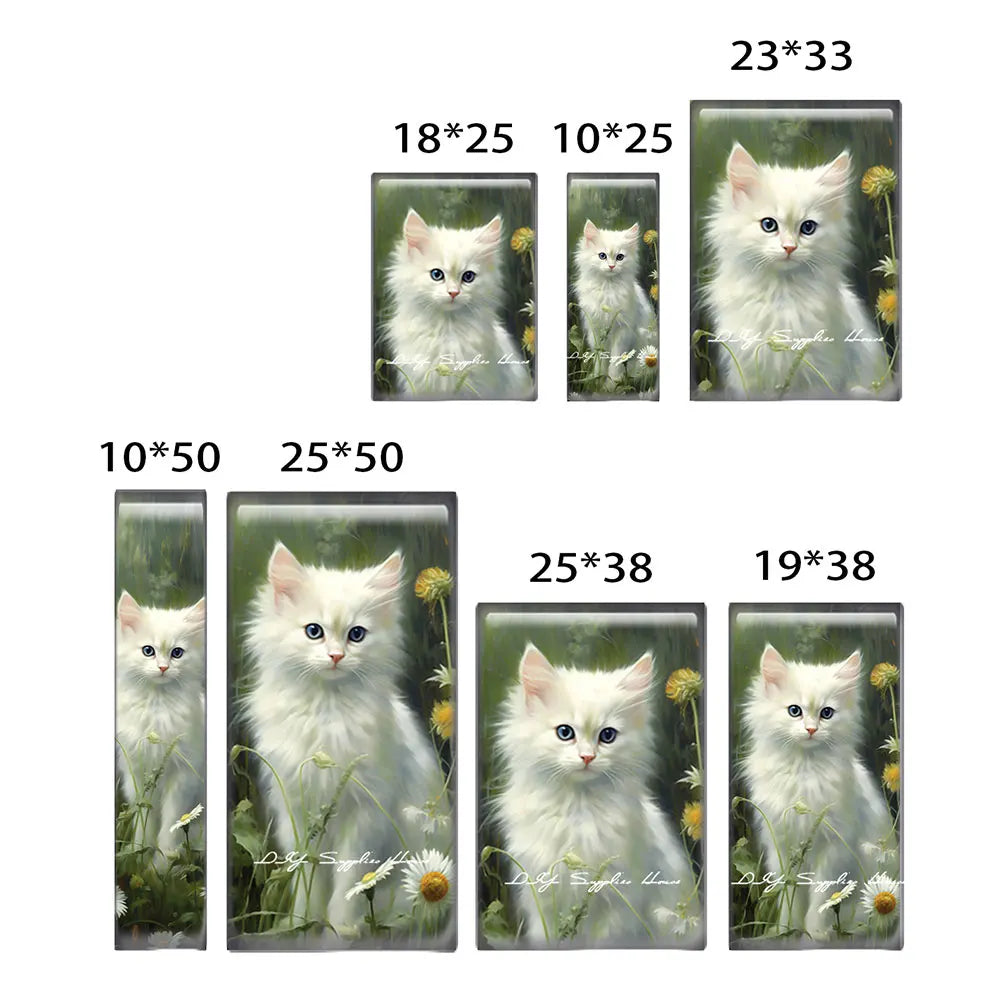 10pcs/lots Rectangle Cute Cat Kitten Pet Flower Photo Glass Cabochon Flatback Demo Flat Back Cameo For Diy Jewelry Making