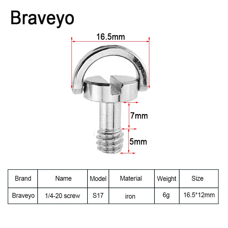 1/4-20 D-ring Mounting Camera Screws Stainless Steel Extended DSLR Tripod Quick Release Plate Screw Photography Accessories