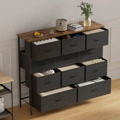 Wide Fabric Dresser for Bedroom, Chest of Drawers with 11 Deep Drawers, MultiDrawers TV Stand TV Console, Storage Organizer for
