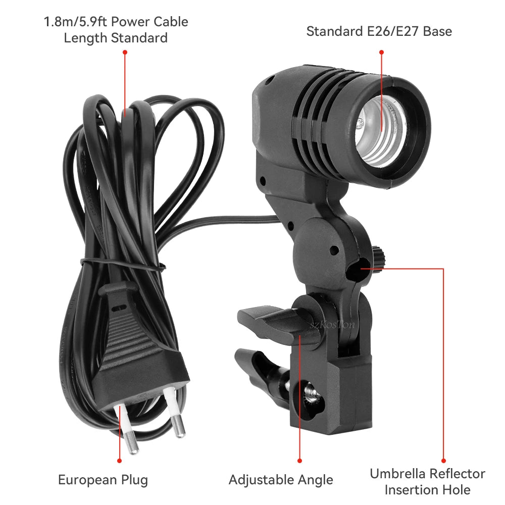 Single Head Bulb Holder E27 Socket Flash Umbrella Bracket Photo Lighting Bulb Holder For Photography Studio Accessories US EU