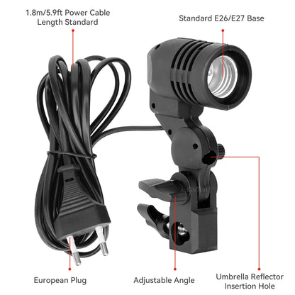 Single Head Bulb Holder E27 Socket Flash Umbrella Bracket Photo Lighting Bulb Holder For Photography Studio Accessories US EU