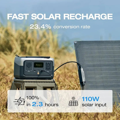 Portable Power Station RIVER 2, 256Wh LiFePO4 Battery/ 1 Hour Fast Charging, 2 Up to 600W AC Outlets, Solar Generator