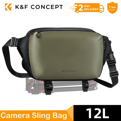 K&F CONCEPT 12L/10L Camera Sling Bag Waterproof Travel Photography Shoulder Bag For Canon Sony DSLR Camera Case Tripod Holder