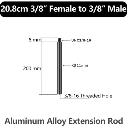 Aluminum Alloy Extension Rod 1/4"-20 & 3/8"-16 Male Female Threads Multi-Size Support Pole for Camera Lighting Equipment Mount