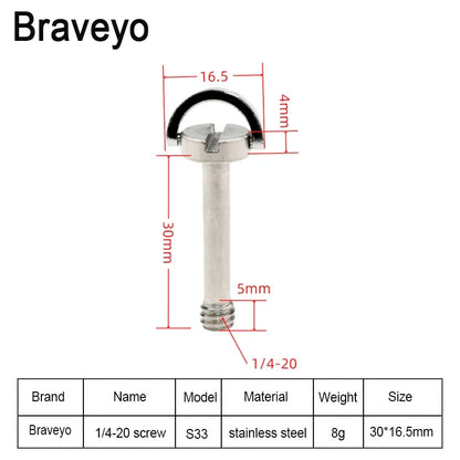 1/4-20 D-ring Mounting Camera Screws Stainless Steel Extended DSLR Tripod Quick Release Plate Screw Photography Accessories
