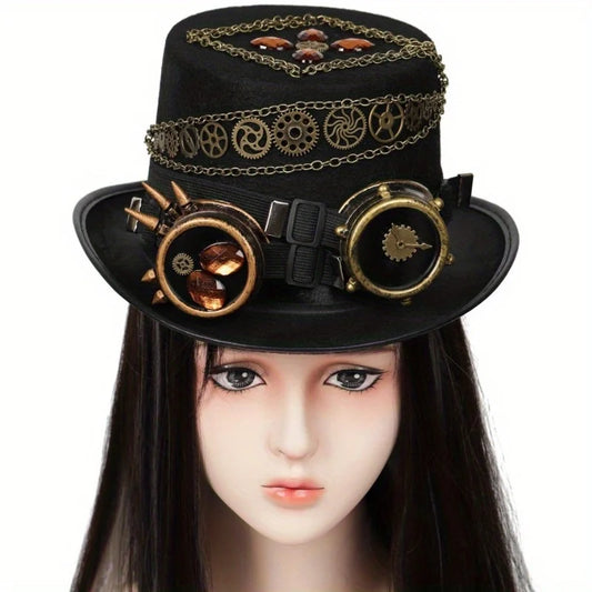Steampunk Top Hat Gear Bold Chain Vintage Heavy Industry Hat Headgear Men's Stage Performance Hat Outdoor Photography Props