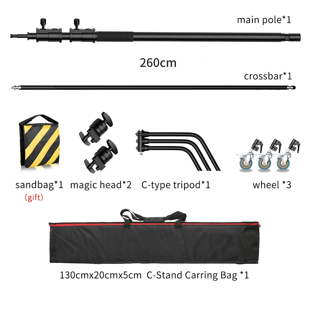 Photographic Equipment Professional Stainless Steel 2.6-3.3m Heavy Duty Light C Stand Studio Softbox Heavy Duty Tripod Carrybag