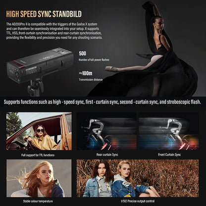 Godox AD200ProII  TTL 2.4G Wireless Camera Pocket light-duty Flash compatible with Nikon Canon Sony Fuji Olympus