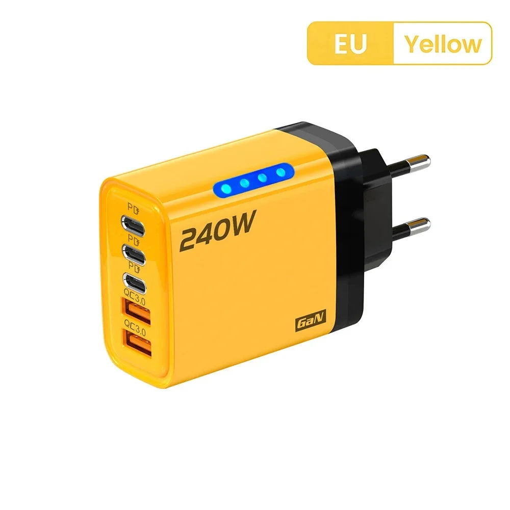 240W GaN 5-in-1 Fast Wall Charger — USB-C Power Adapter for iPhone, Samsung & Laptops