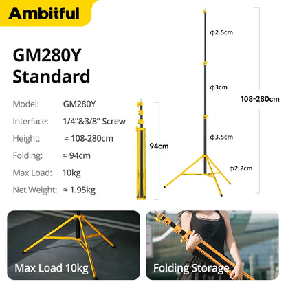 AMBITFUL GM280Y 280cm Professional Air Cushioned Light Stand 10Kg Heavy Load Studio Light Stand For Camera Softbox Tripods