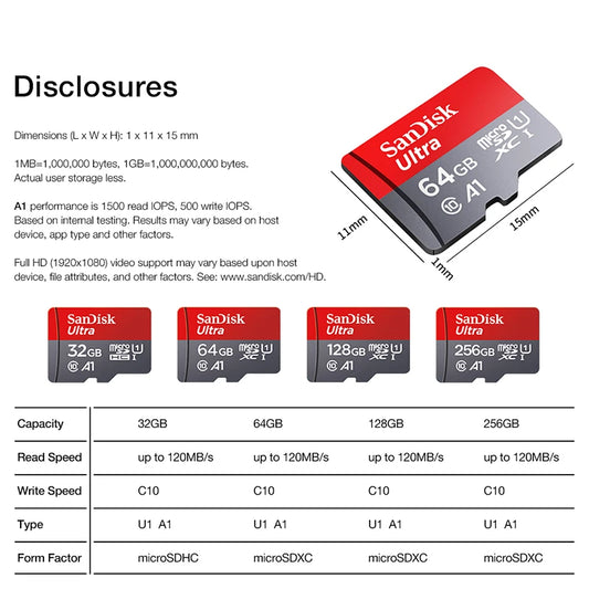 100% Original SanDisk Micro tf SD Card Class 10 TF Card 32GB 64GB 128GB Memory Card for Phone Tablet Flash Card