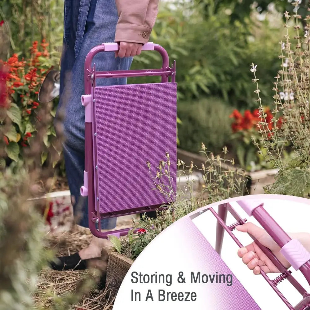 Garden Kneeler Stool with Steel Frame, EVA Foam Pad & Tool Pouch - Purple