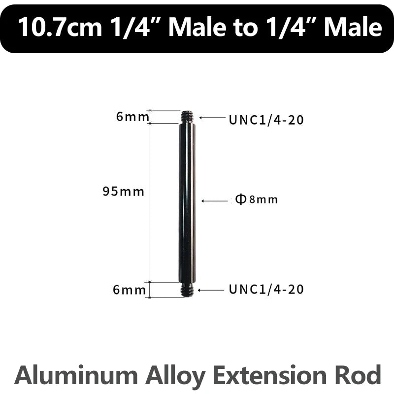 Aluminum Alloy Extension Rod 1/4"-20 & 3/8"-16 Male Female Threads Multi-Size Support Pole for Camera Lighting Equipment Mount
