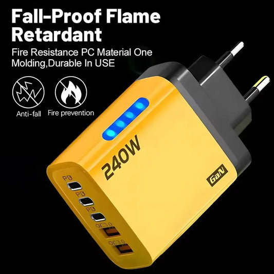 240W GaN 5-in-1 Fast Wall Charger — USB-C Power Adapter for iPhone, Samsung & Laptops