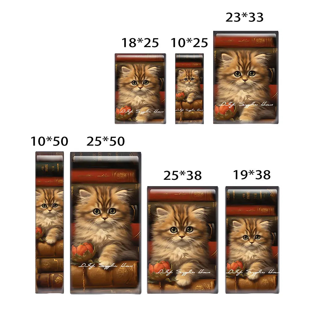 10pcs/lots Rectangle Cute Cat Kitten Pet Flower Photo Glass Cabochon Flatback Demo Flat Back Cameo For Diy Jewelry Making