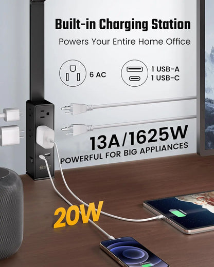 LED Desk Lamp with Power Strip, 6 Outlets & USB Ports, Adjustable Clamp Light with Dimming & Color Control