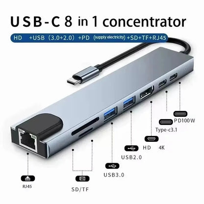 7/8 in1 USB C Hub Expander Multiport Adapter Type C Splitter Dock USB 3 Port for Xiaomi Phone Tablet Fast Data Transfer