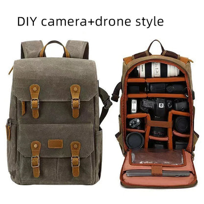 Litepro DSLR Crazy-Horse-Leather Backpack For Brompton Bicycle Waterproof Anti-theft Canvas Drone Outdoor Photography Bag
