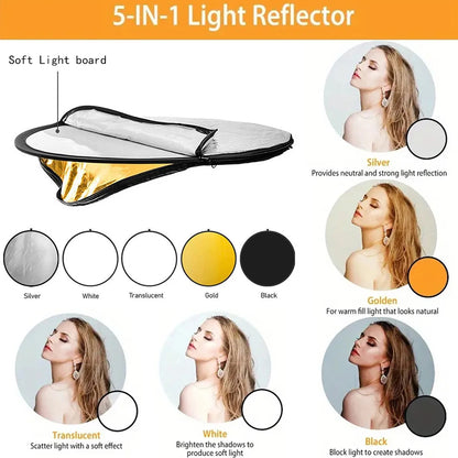MYOBO 5 in 1 Photography Reflector Board - 30 60 80 110 90*120 60*90 cm Multi Color Fold Photo Studio Light Reflectors Diffuser