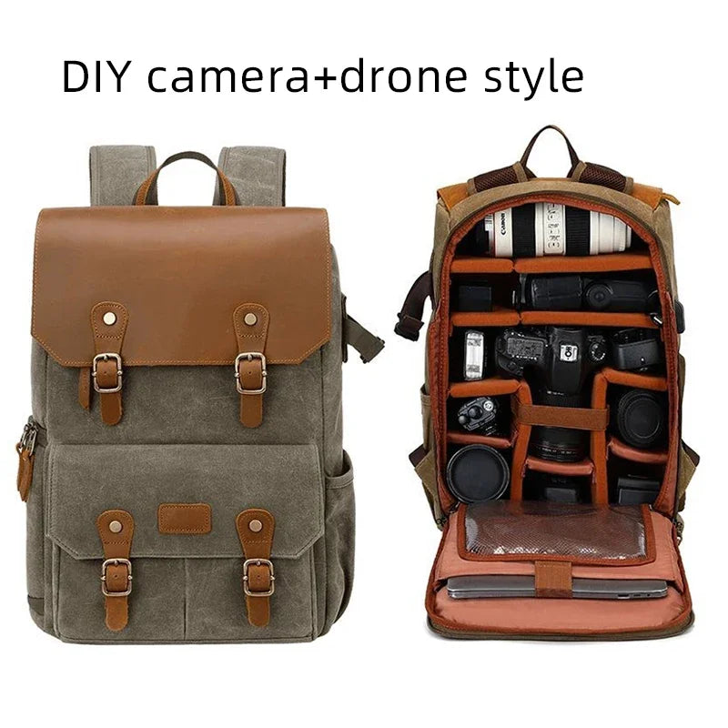 Litepro DSLR Crazy-Horse-Leather Backpack For Brompton Bicycle Waterproof Anti-theft Canvas Drone Outdoor Photography Bag
