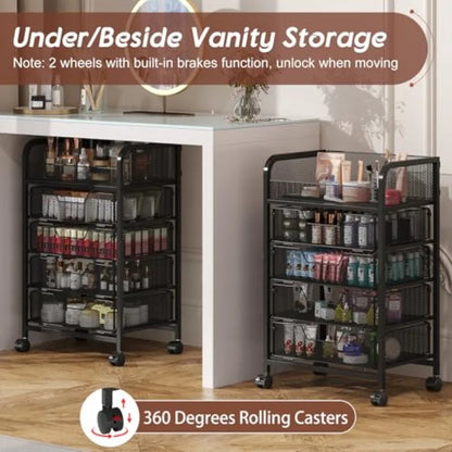 Makeup Cart Organizer with 4 Drawers Vanity Storage Organizer for Large Floor Skincare Organizers Cosmetics Display Cases to Ke